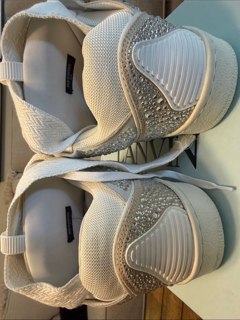 Lanvin White and Silver Crystal-Detail Low-Top Sneaker - Picture 3 of 10